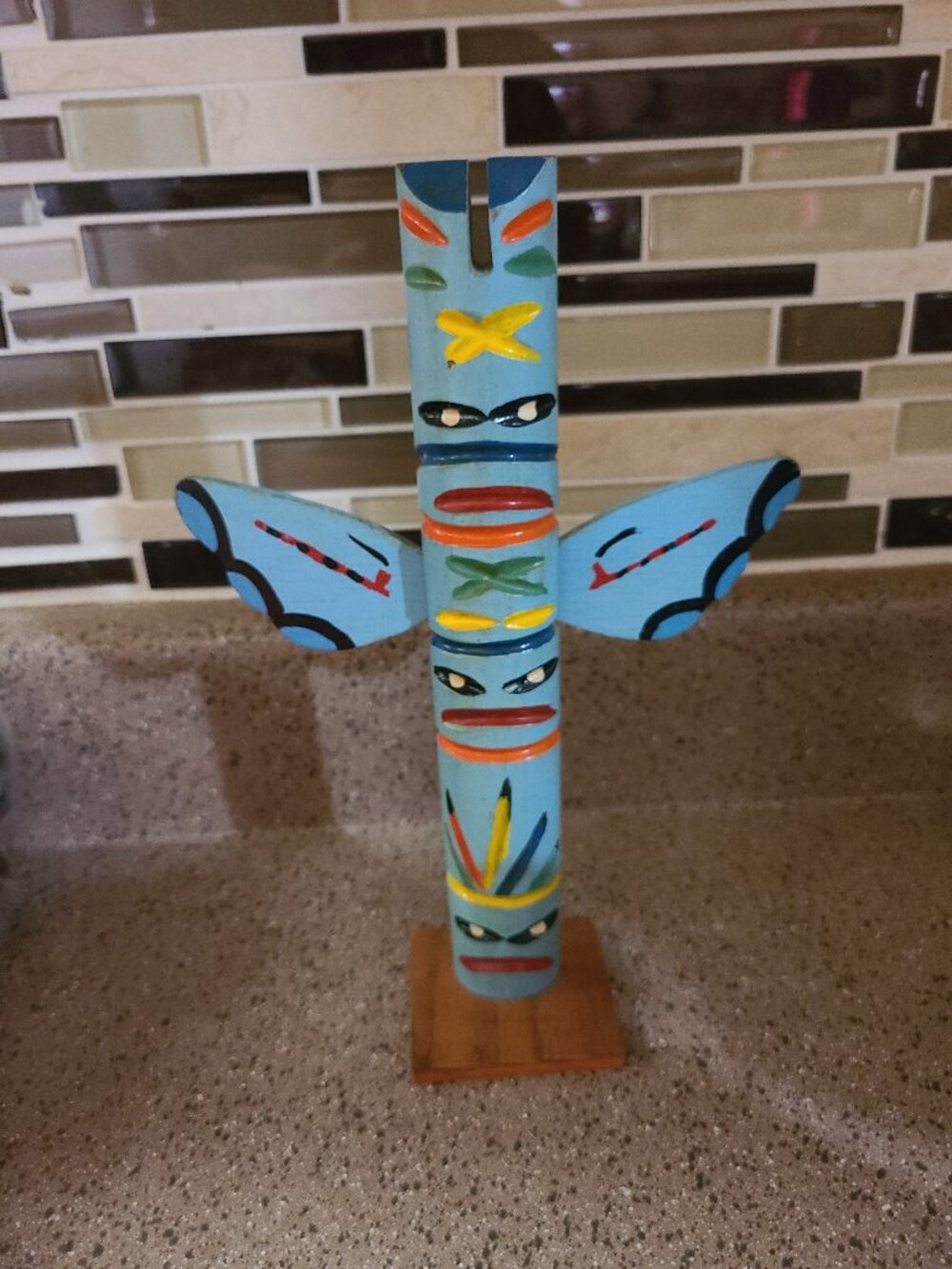 VTG Hand Carved & Painted Indian Made Arizona Totem Pole Souvenir 10.25"